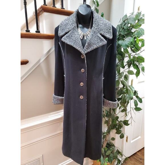 Vintage Madeline Women's Black Wool Long Sleeve Buttons Front Long Coat XL - Picture 11 of 11